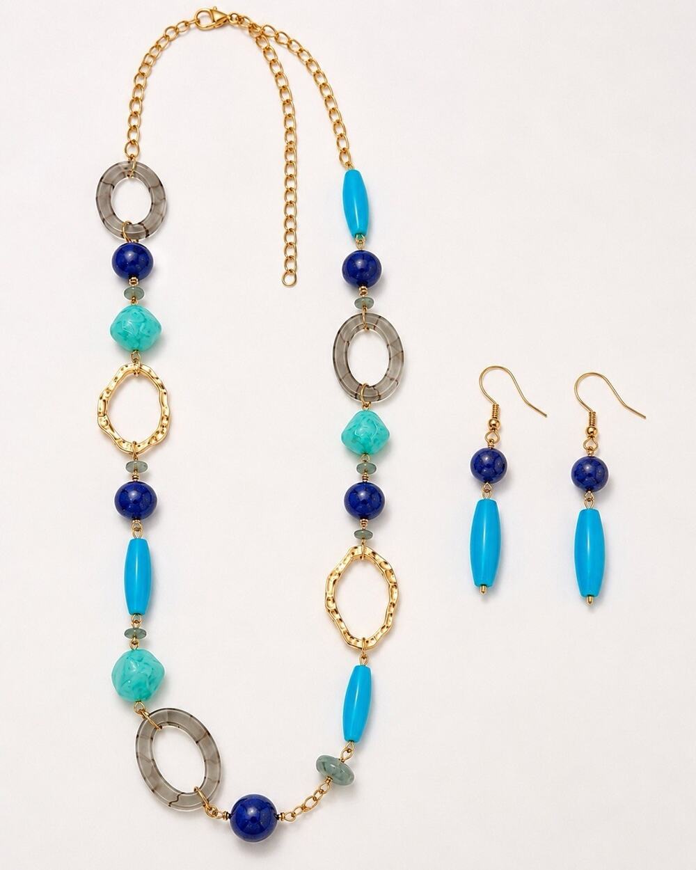 ASHLEY COOPER GOLD TONE LEOPARD BEADED LONG NECKLACE DANGLE EARRINGS SET NEW